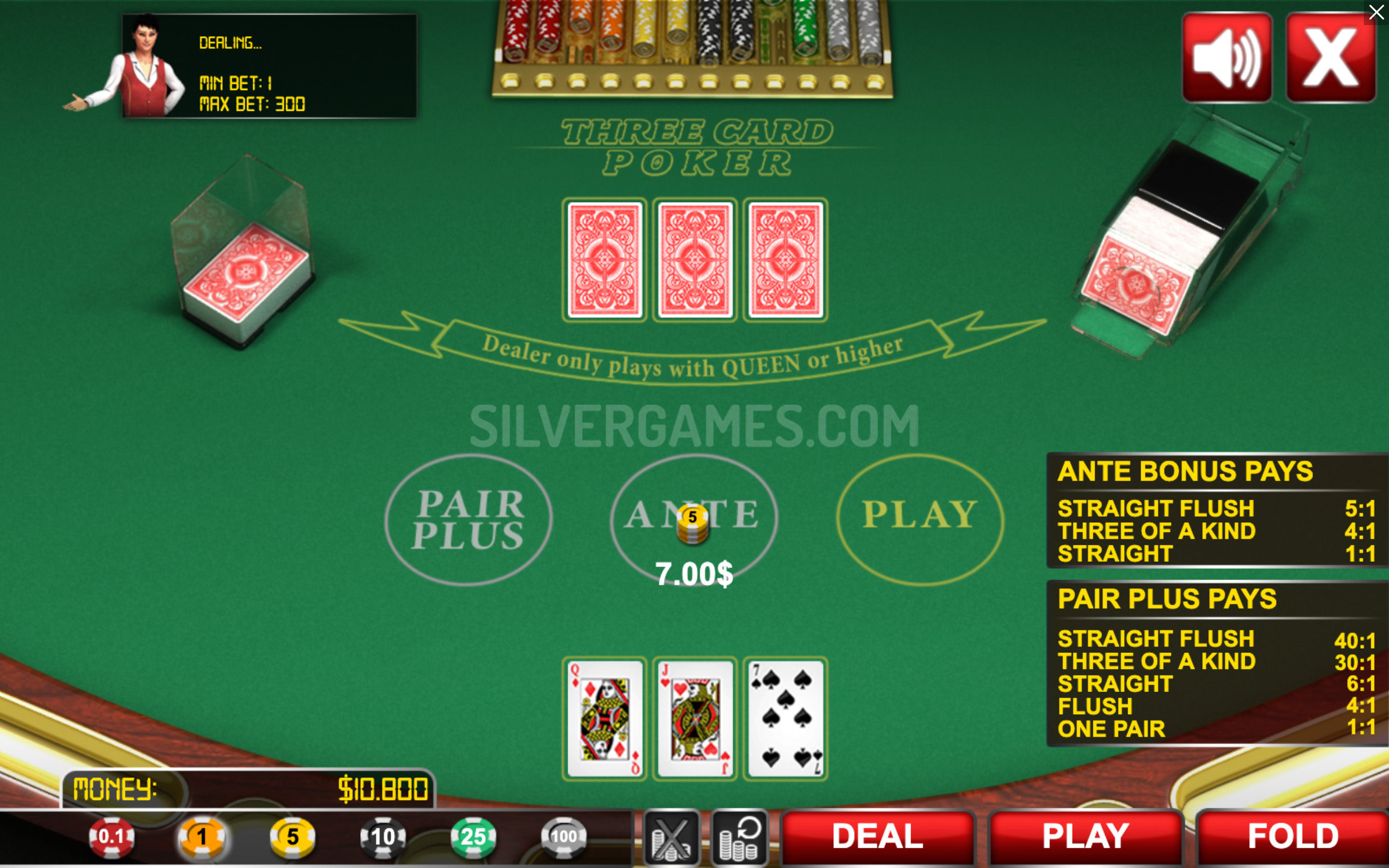 Play Three Card Poker for Real Money or Free