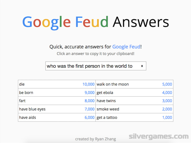 Google Feud Answers - Play Online on SilverGames