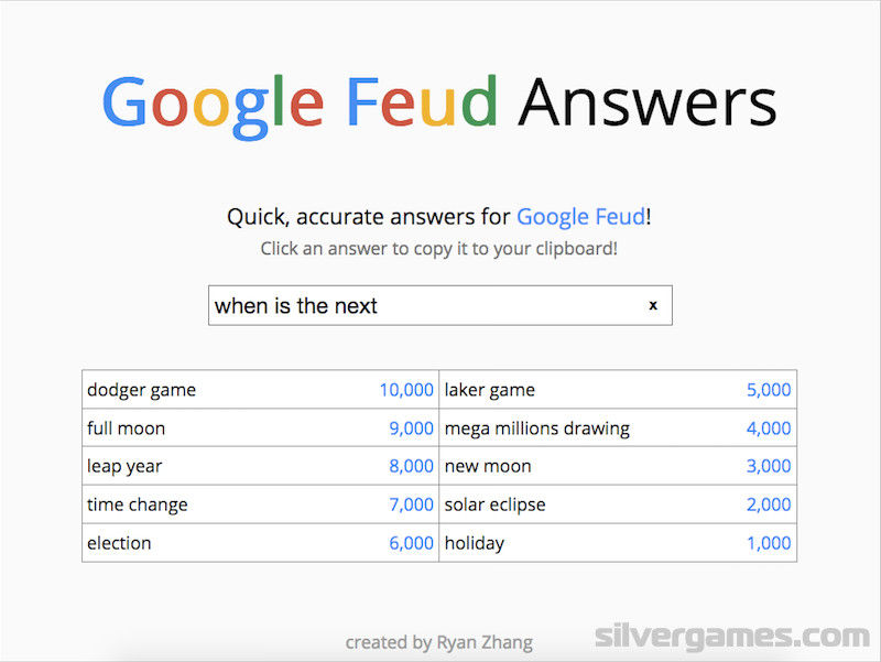 Google Feud Answers - Play Online on SilverGames 🕹️