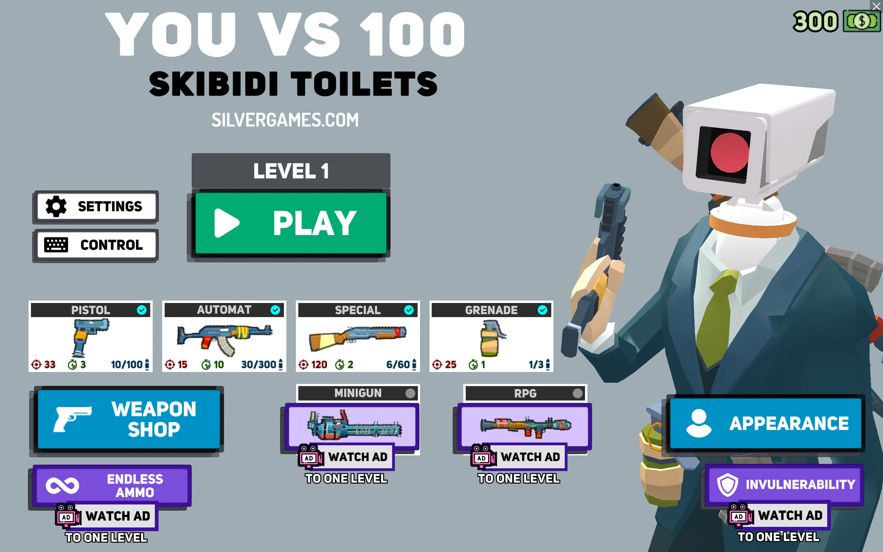 You Vs. 100 Skibidi Toilets - Play Online on SilverGames 🕹️
